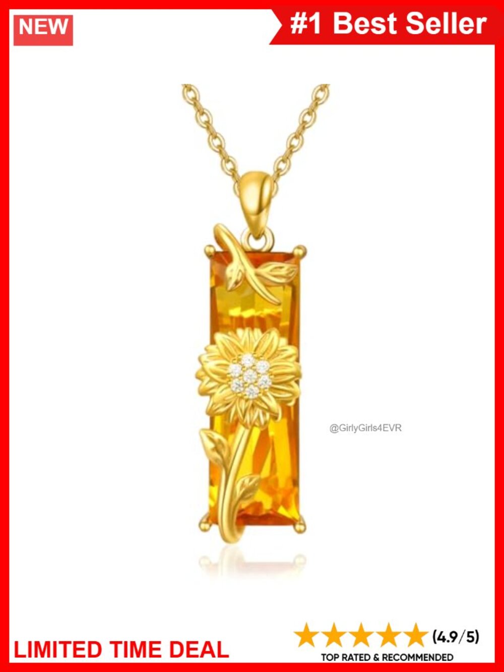 Sterling Silver Sunflower Pendant Necklace 18+2" Adjustable Chain Gift Box